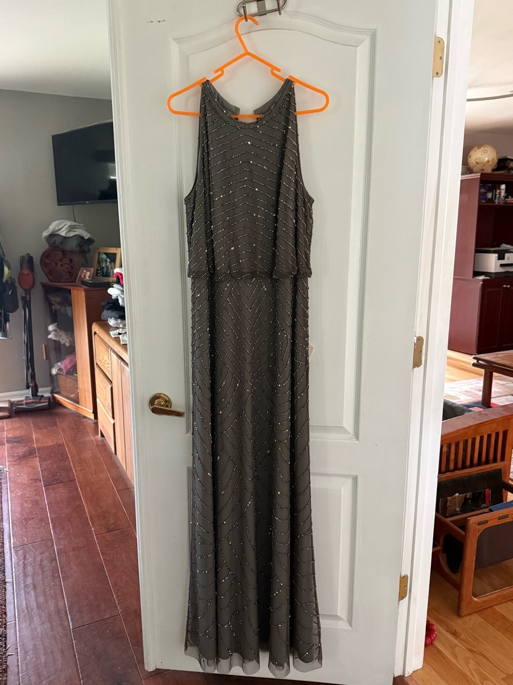 Elegant Grey Beaded Evening Gown - Sleeveless Maxi Dress